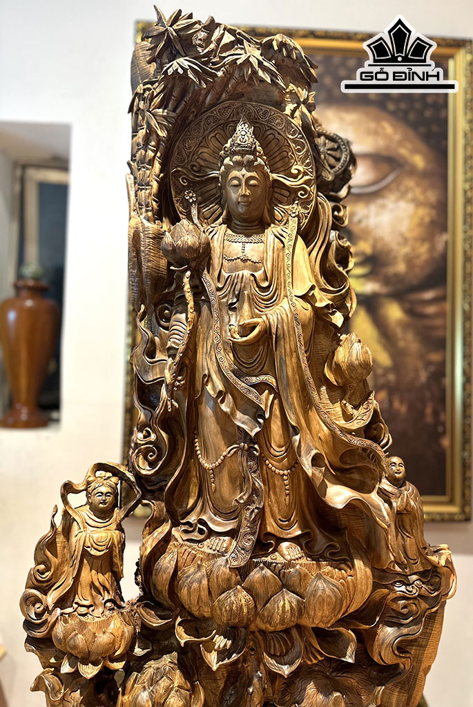 Tượng Nhất Tâm Bái Phật Gỗ Bách Xanh Cao 100 Ngang 47 Sâu 28 (cm)