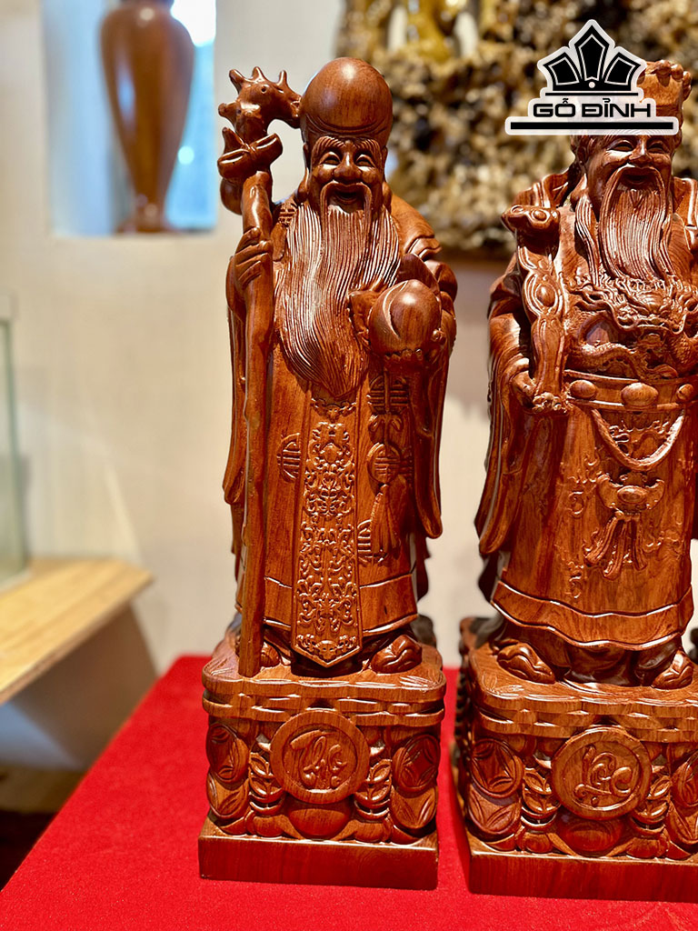 Tượng Phúc Lộc Thọ (Tam Đa) Gỗ Hương Cao 50 Ngang 15 Sâu 12 (cm)