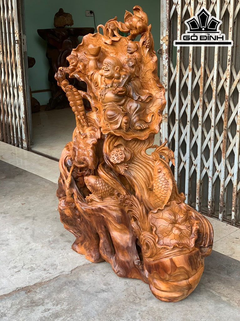 Tượng Phật Di Lặc Gỗ Lũa Sụn Ngọc Am Cao 110 Ngang 88 Sâu 28 (cm)
