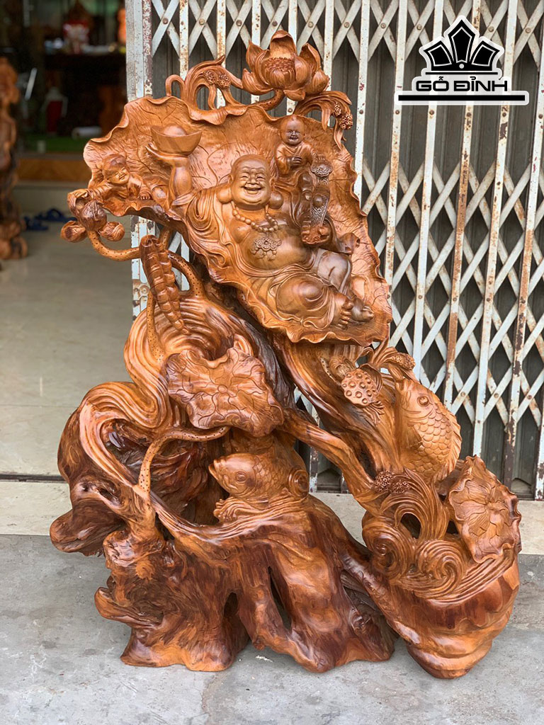 Tượng Phật Di Lặc Gỗ Lũa Sụn Ngọc Am Cao 110 Ngang 88 Sâu 28 (cm)