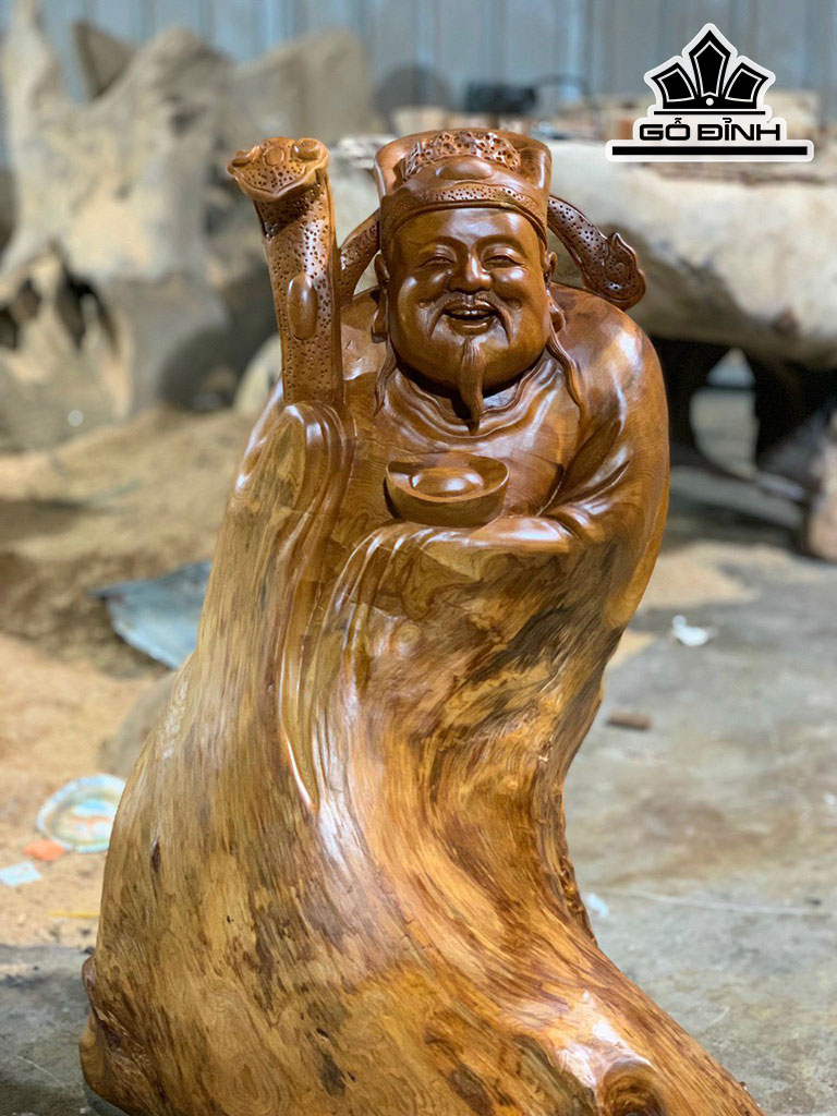 Tượng Thần Tài Gỗ Ngọc Am Cao 63 Ngang 46 Sâu 30 (cm)