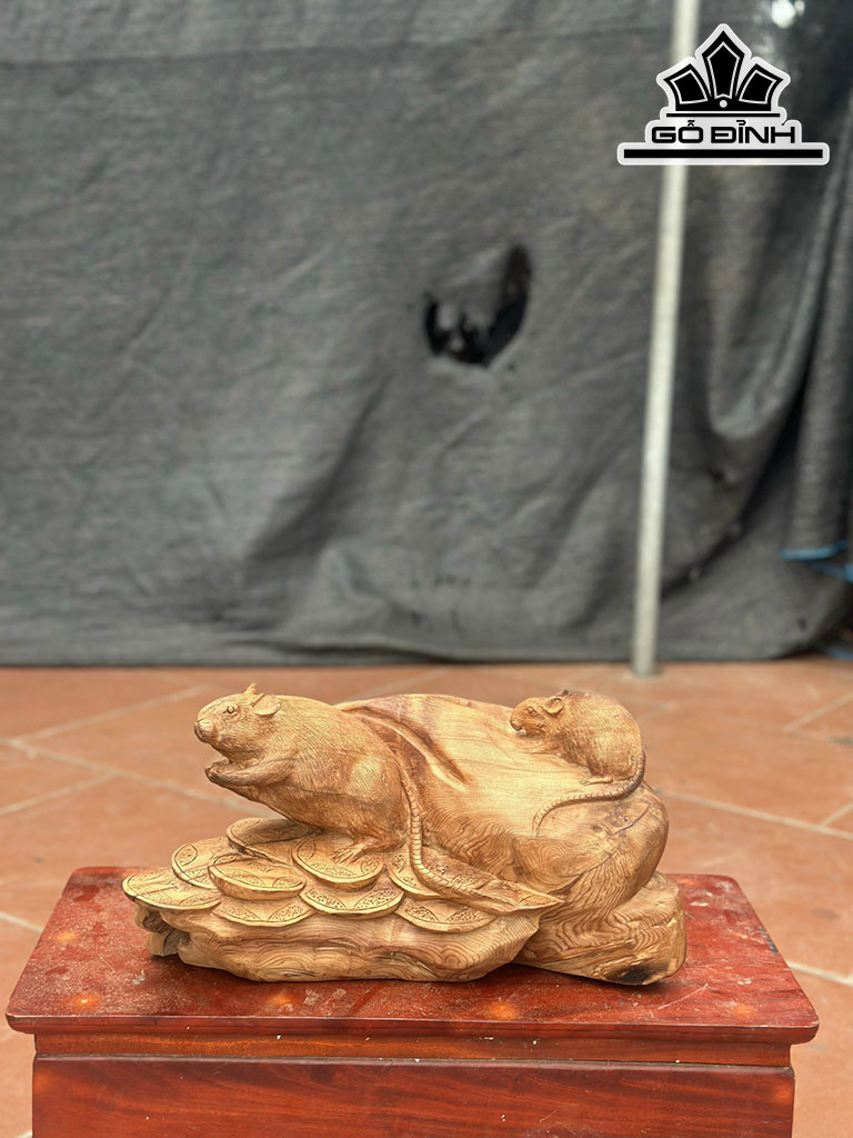 Tượng Chuột Phong Thủy Gỗ Ngọc Am Cao 25 Ngang 42 Sâu 24 (cm)