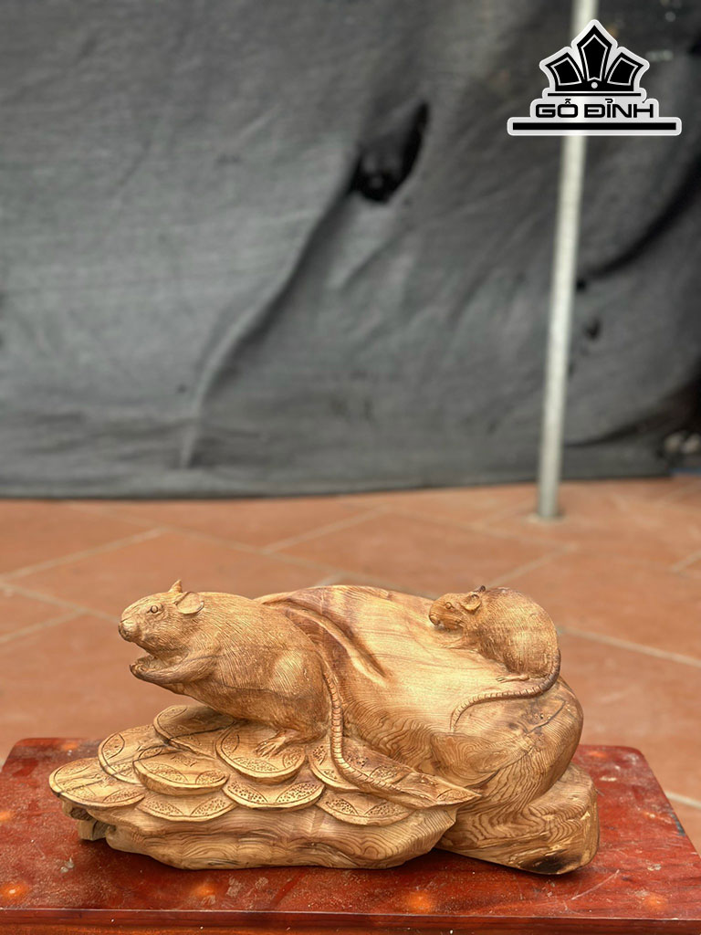 Tượng Chuột Phong Thủy Gỗ Ngọc Am Cao 25 Ngang 42 Sâu 24 (cm)