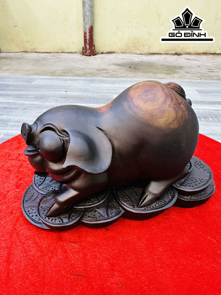 Tượng Heo Phong Thủy Gỗ Trắc Cao 13 Ngang 21 Sâu 10 (cm)