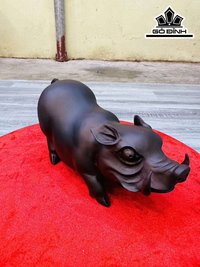 Tượng Heo Phong Thủy Gỗ Trắc Cao 13 Ngang 23 Sâu 10 (cm)