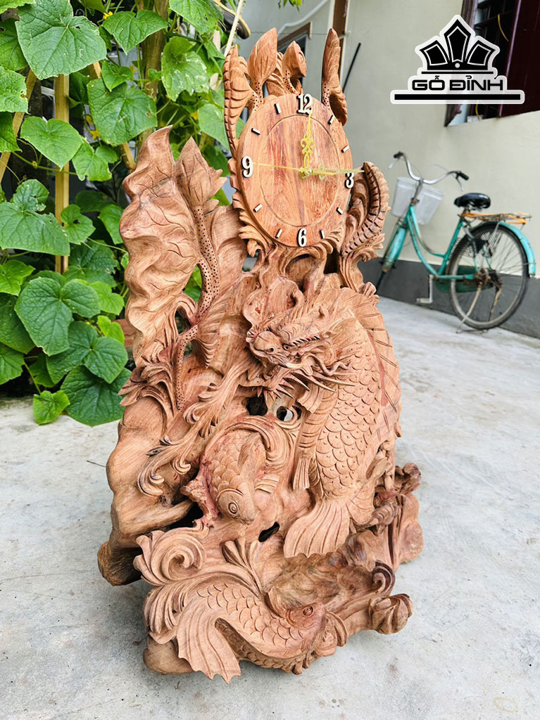 Tượng Tam Ngư Hóa Rồng Gỗ Hương Cao 82 Ngang 57 Sâu 37 (cm)