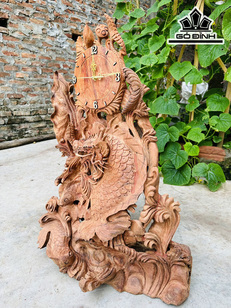 Tượng Tam Ngư Hóa Rồng Gỗ Hương Cao 82 Ngang 57 Sâu 37 (cm)