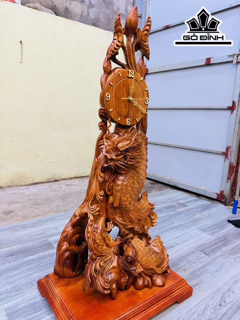 Tượng Tam Ngư Hóa Rồng Gỗ Hương Cao 93 Ngang 45 Sâu 32 (cm)