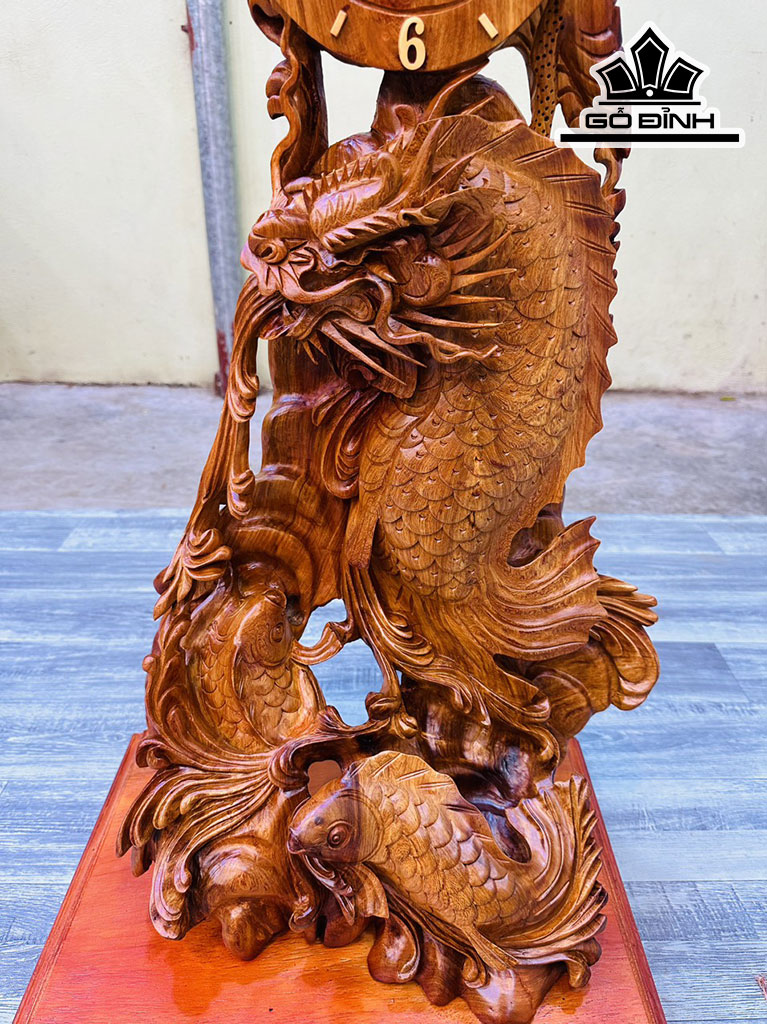 Tượng Tam Ngư Hóa Rồng Gỗ Hương Cao 93 Ngang 45 Sâu 32 (cm)