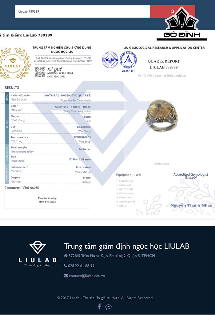 Mặt Nhẫn Đá Thạch Anh Tóc Vàng Cao 62,84 Ngang 38,72 Sâu 13,5 (mm) 334,94cts