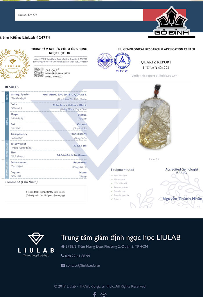 Rồng Đá Thạch Anh Tóc Vàng Cao 64,84 Ngang 40,41 Sâu 16,68 (mm) 373,13cts