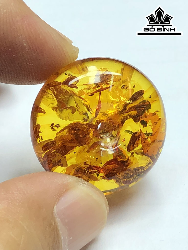 Tác Phẩm Đồng Điếu Đá Hổ Phách Cao 25 Ngang 13 (mm) 5gr