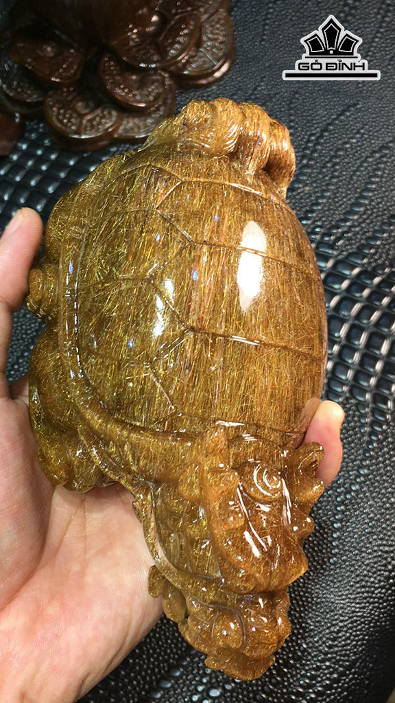 Tác Phẩm Long Quy Đá Thạch Anh Tóc Vàng Cao 143,9 Ngang 76,8 Sâu 63,8 (mm) 822gr