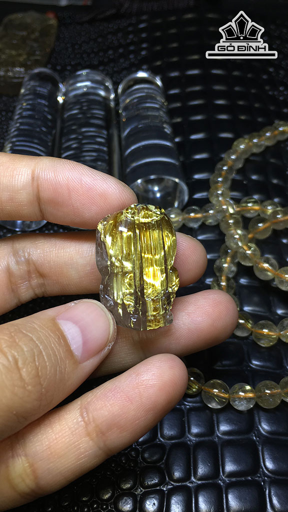 Tỳ Hưu Đá Thạch Anh Tóc Vàng Cao 26,4 Ngang 16,6 Sâu 10,6 (mm) 9,1gr