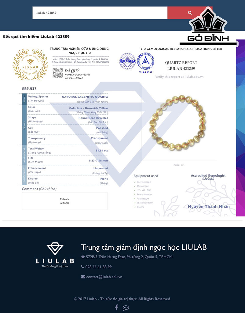 Vòng Tay Đá Thạch Anh Tóc Vàng Đường Kính Hạt 8,23-7,58 (mm) 81.91cts