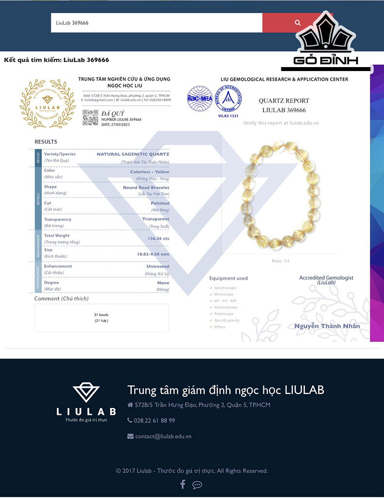 Vòng Tay Đá Thạch Anh Tóc Vàng Đường Kính Hạt 10,03-9,50 (mm) 136.36cts