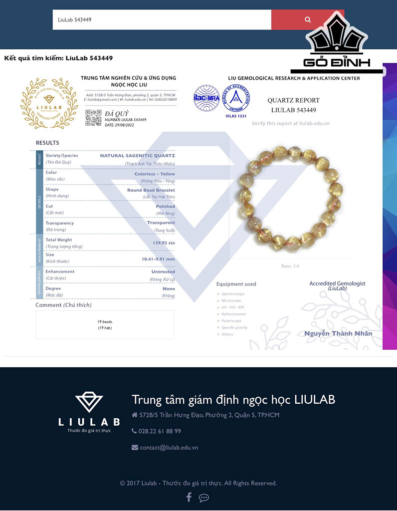 Vòng Tay Đá Thạch Anh Tóc Vàng Đường Kính Hạt 10,41-9,91 (mm) 139.92cts