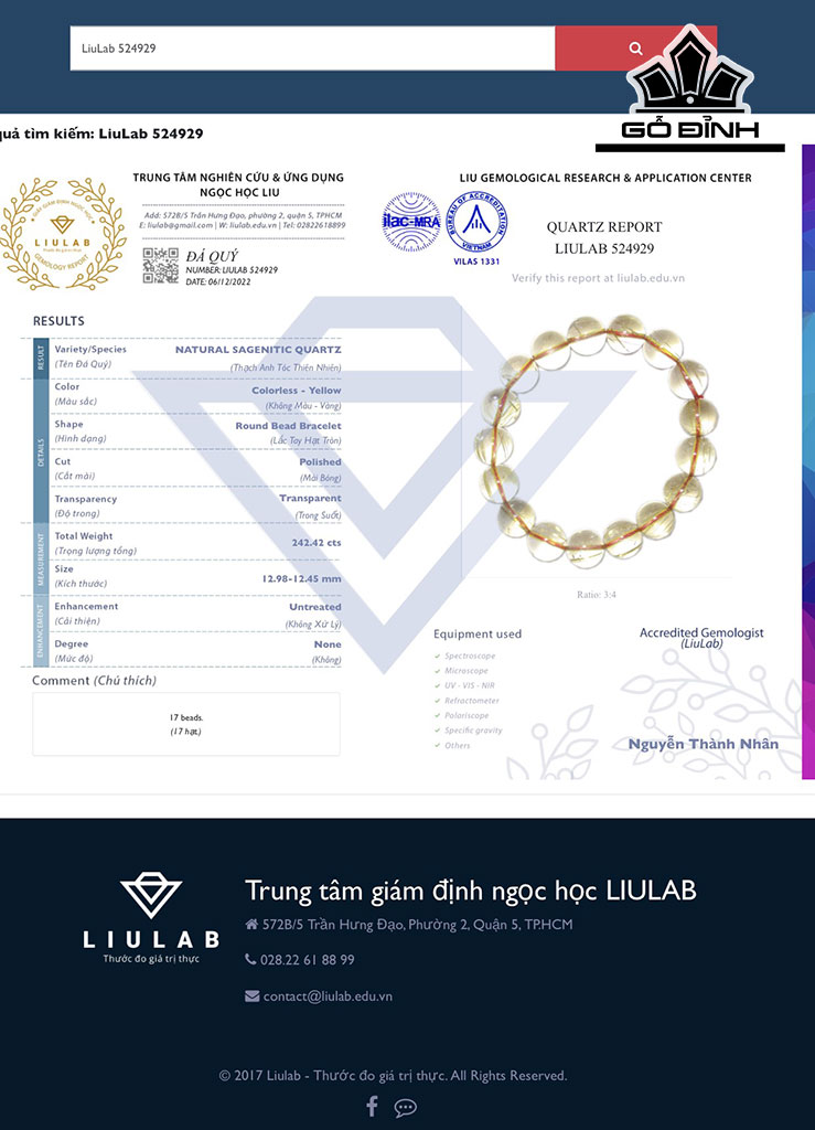 Vòng Tay Đá Thạch Anh Tóc Vàng Đường Kính Hạt 12,98-12,45 (mm) 242.42cst