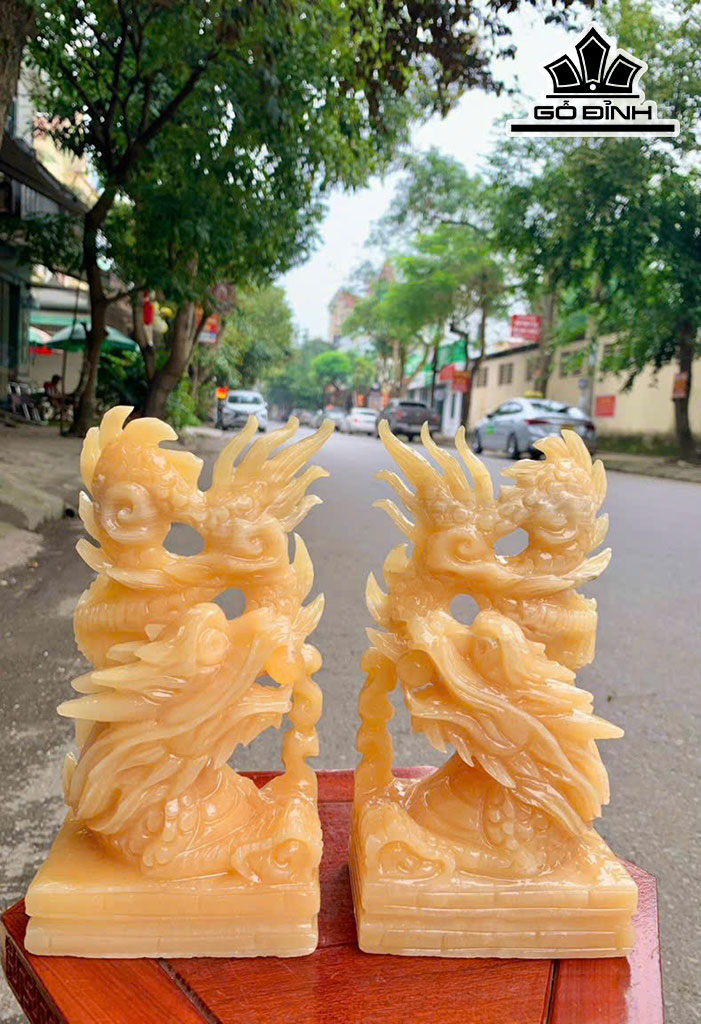 Cặp Song Long Đá Ngọc Hoàng Long Cao 23 (cm)
