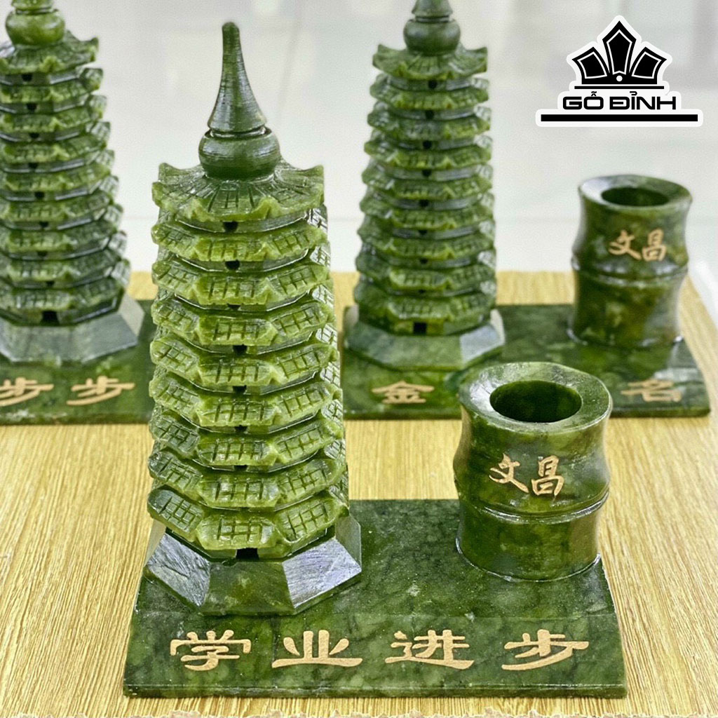 Ống Bút Tháp Văn Xương Đá Serpentine Cao 15 (cm)