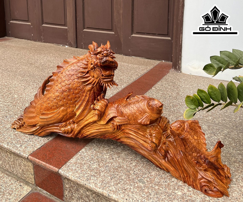 Tượng Cá Chép Hóa Rồng Gỗ Hương Cao 95 Ngang 43 Sâu 20 (cm)