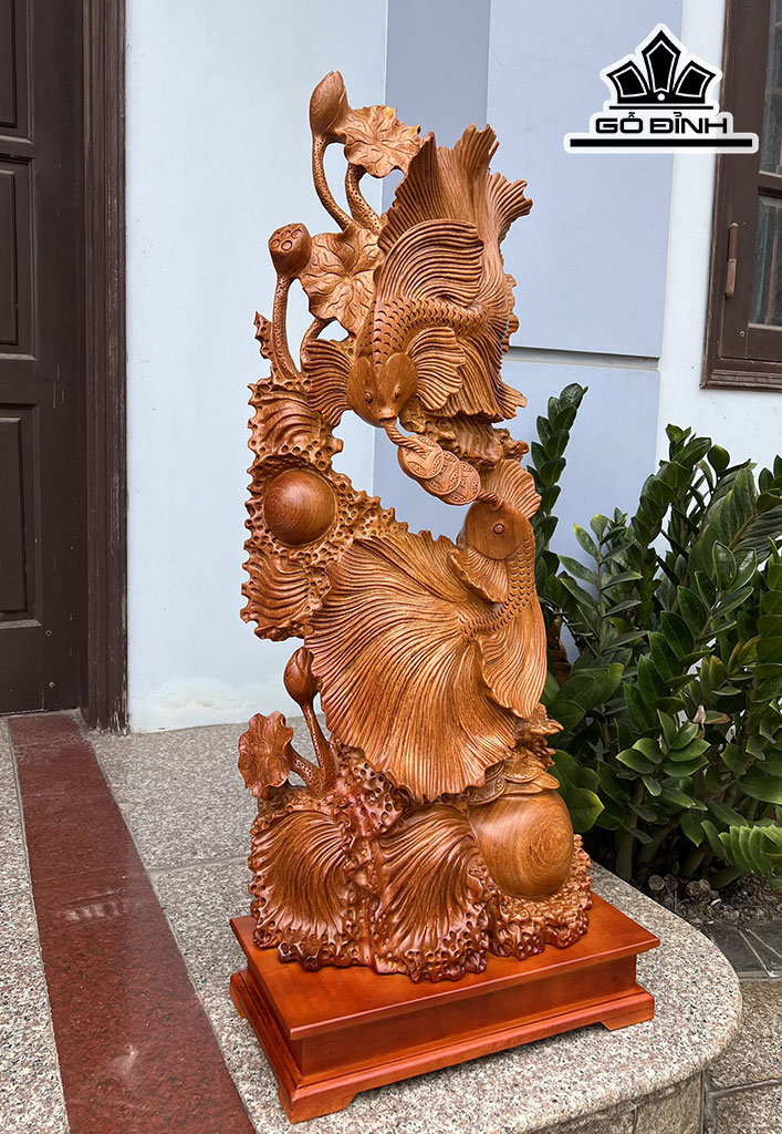 Tượng Cá Xiêm Gỗ Hương Cao 99 Ngang 40 Sâu 19 (cm)