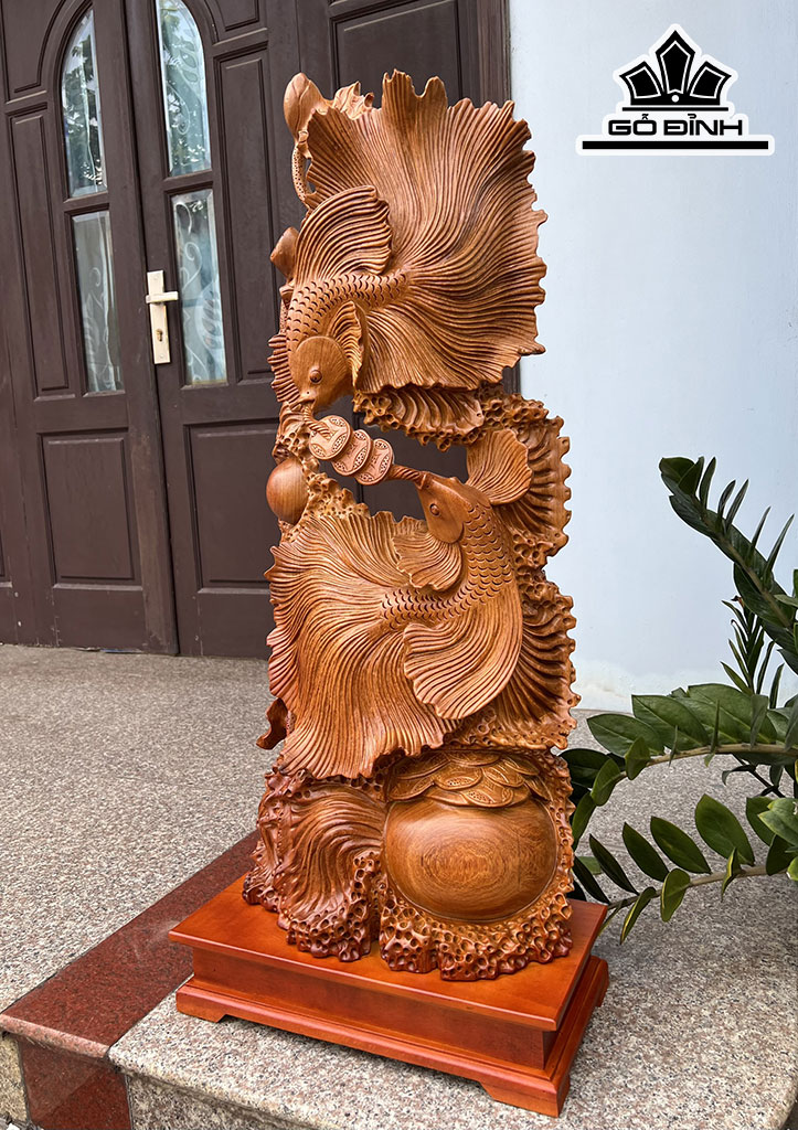 Tượng Cá Xiêm Gỗ Hương Cao 99 Ngang 40 Sâu 19 (cm)