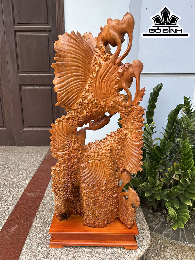 Tượng Cá Xiêm Gỗ Hương Cao 99 Ngang 40 Sâu 19 (cm)