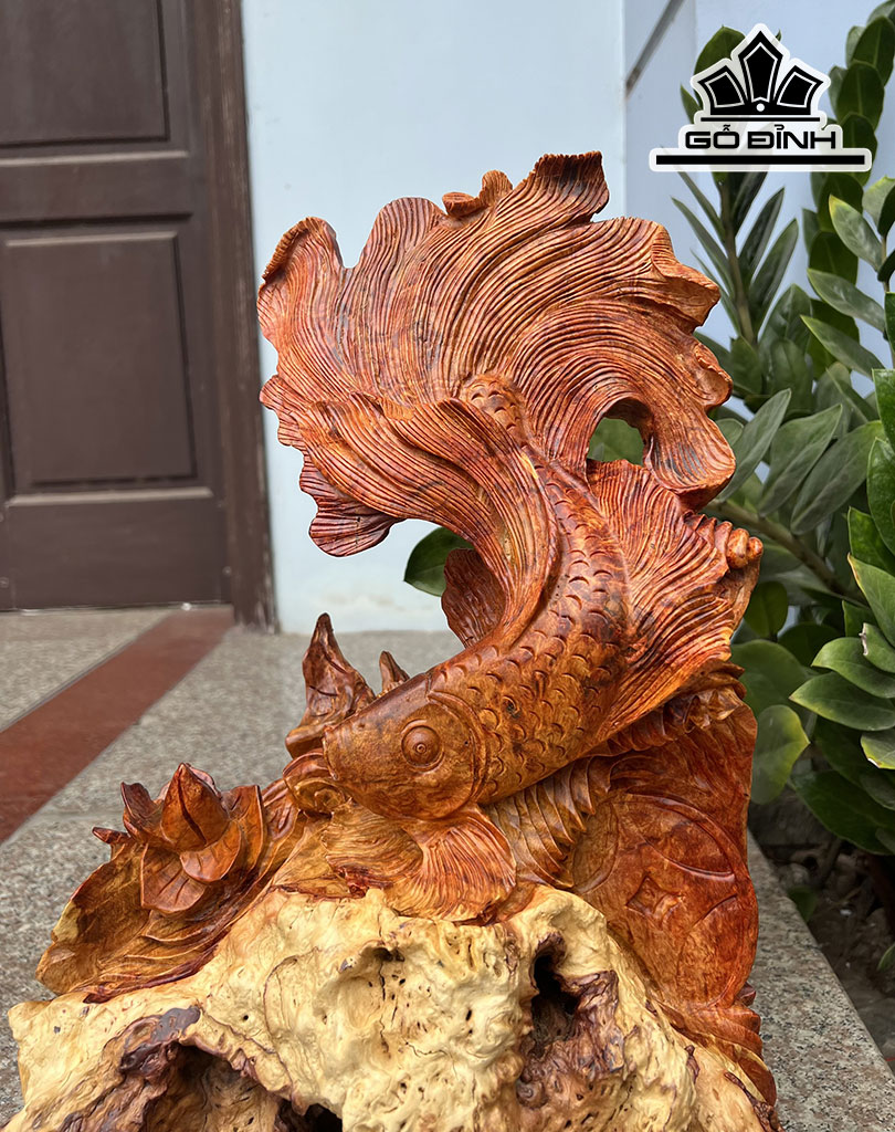 Tượng Cá Xiêm Gỗ Nu Hương Cao 46 Ngang 30 Sâu 18 (cm)