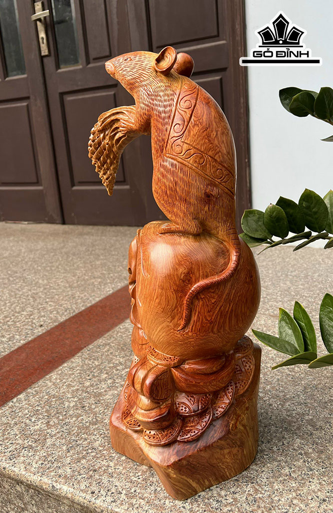 Tượng Chuột Phong Thủy Gỗ Hương Cao 54 Ngang 22 Sâu 18 (cm)