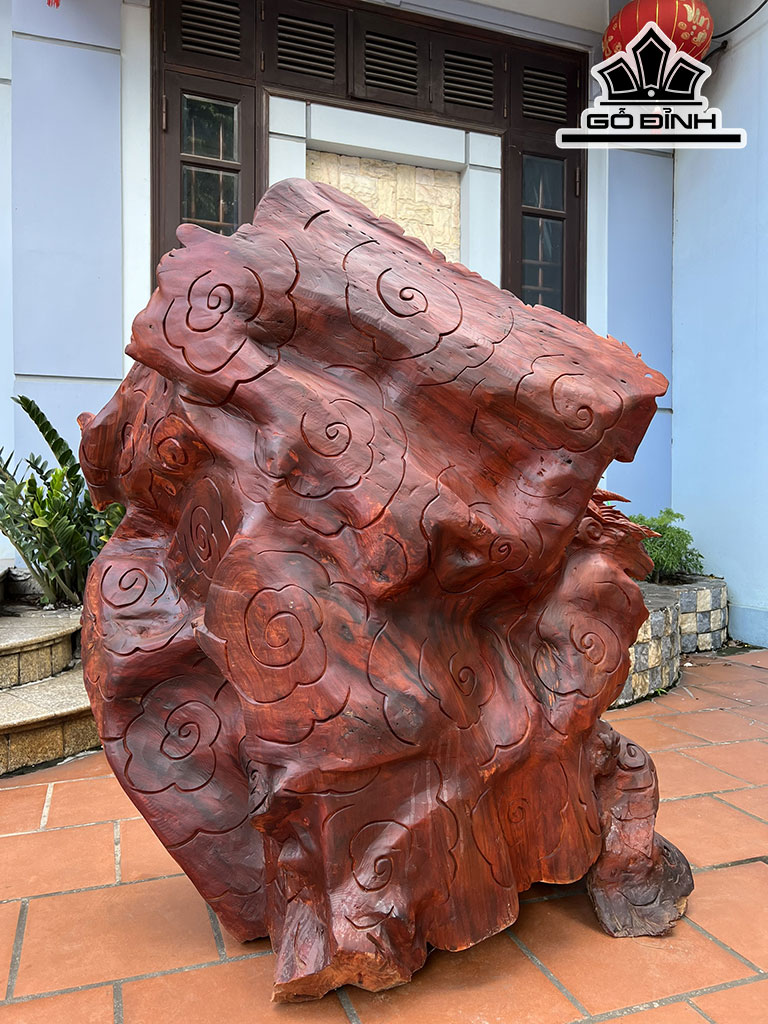 Tượng Di Lặc Tứ Linh Gỗ Hương Cao 124 Ngang 108 Sâu 75 (cm)