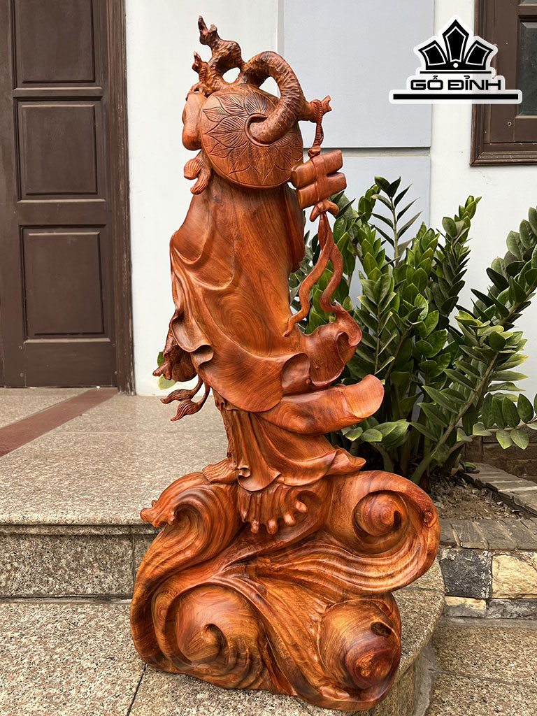 Tượng Đạt Ma Quá Hải Gỗ Hương Cao 83 Ngang 40 Sâu 20 (cm)