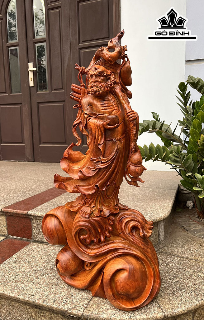 Tượng Đạt Ma Quá Hải Gỗ Hương Cao 83 Ngang 40 Sâu 20 (cm)