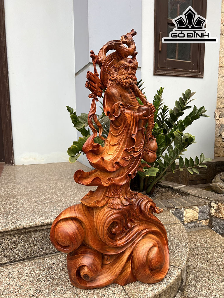 Tượng Đạt Ma Quá Hải Gỗ Hương Cao 83 Ngang 40 Sâu 20 (cm)