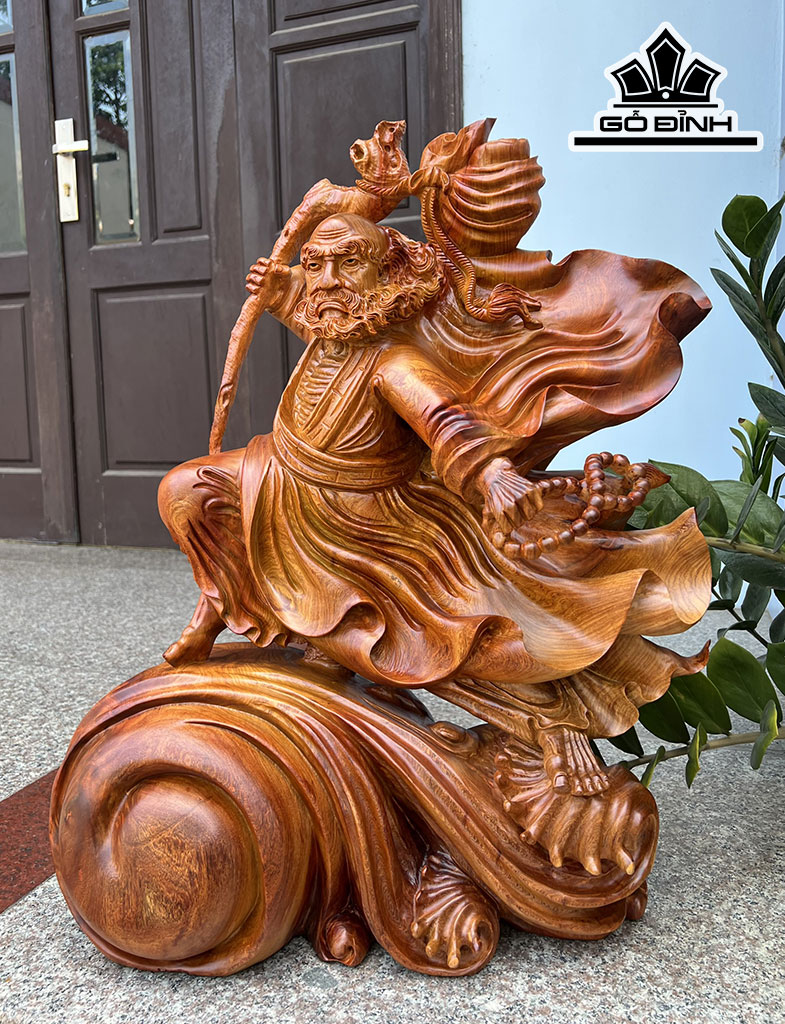 Tượng Đạt Ma Sư Tổ Gỗ Hương Cao 64 Ngang 50 Sâu 26 (cm)