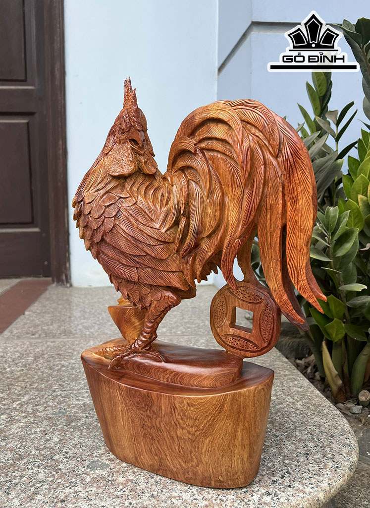 Tượng Gà Trống Gỗ Hương Cao 46 Ngang 30 Sâu 15 (cm)