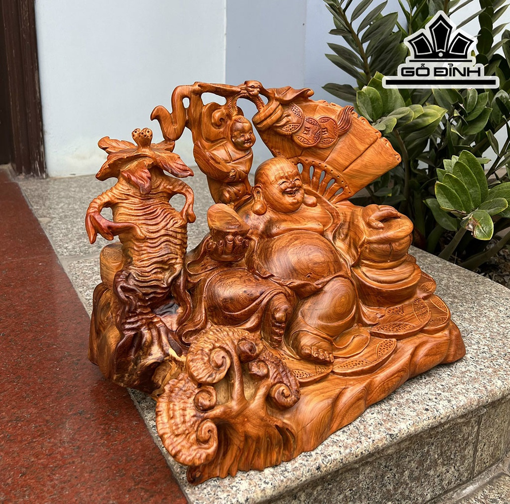 Tượng Phật Di Lặc Gỗ Hương Cao 45 Ngang 33 Sâu 25 (cm)