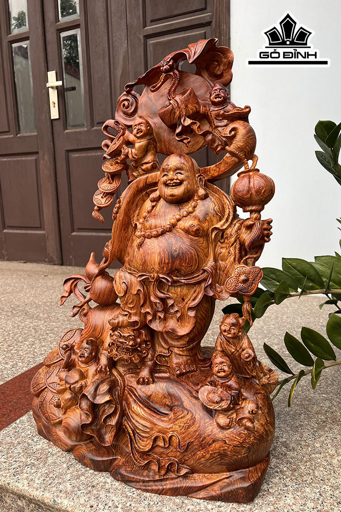 Tượng Phật Di Lặc Ngũ Phúc Gỗ Cẩm Cao 66 Ngang 45 Sâu 22 (cm)