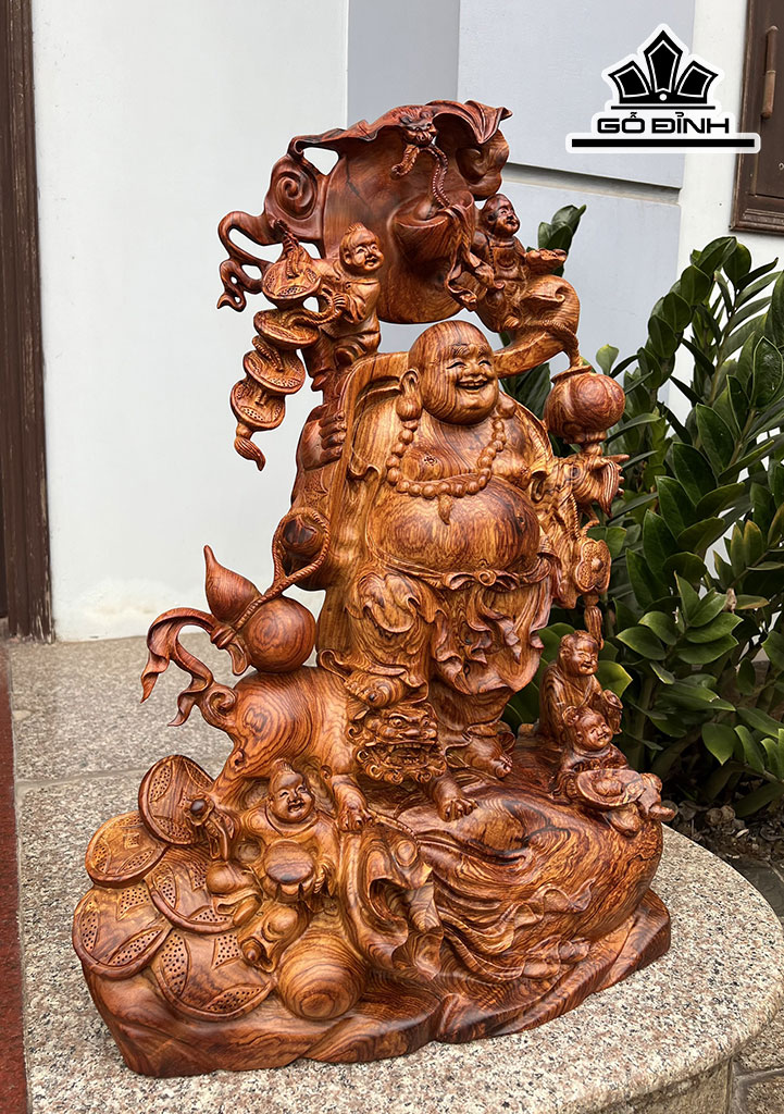 Tượng Phật Di Lặc Ngũ Phúc Gỗ Cẩm Cao 66 Ngang 45 Sâu 22 (cm)