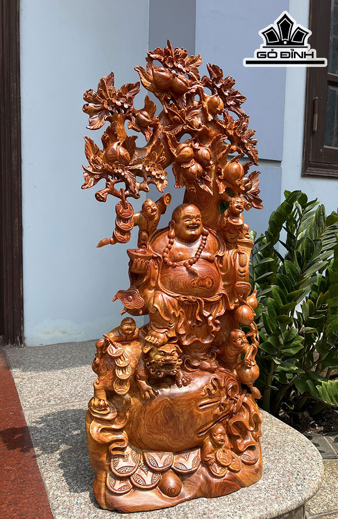 Tượng Phật Di Lặc Ngũ Phúc Gỗ Cẩm Cao 90 Ngang 42 Sâu 24 (cm)