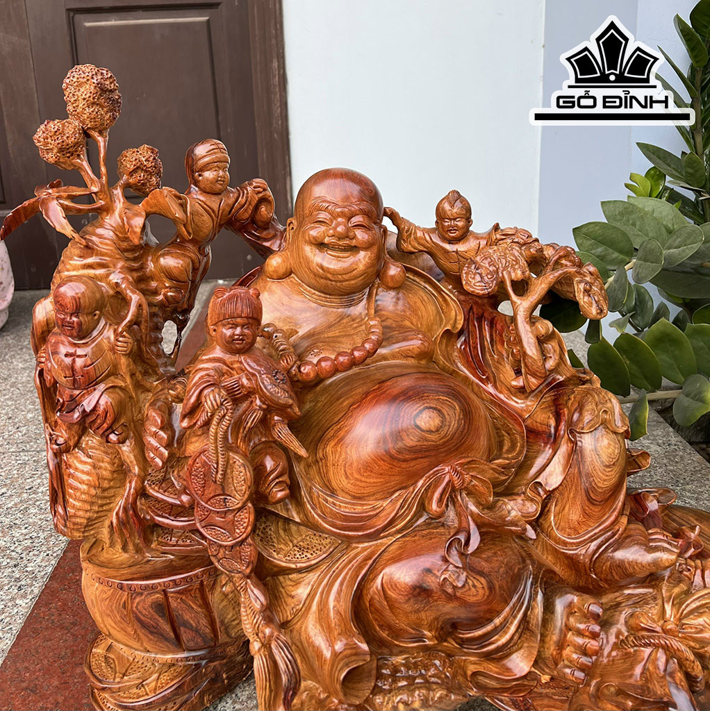 Tượng Phật Di Lặc Ngũ Phúc Gỗ Hương Cao 51 Ngang 62 Sâu 37 (cm)