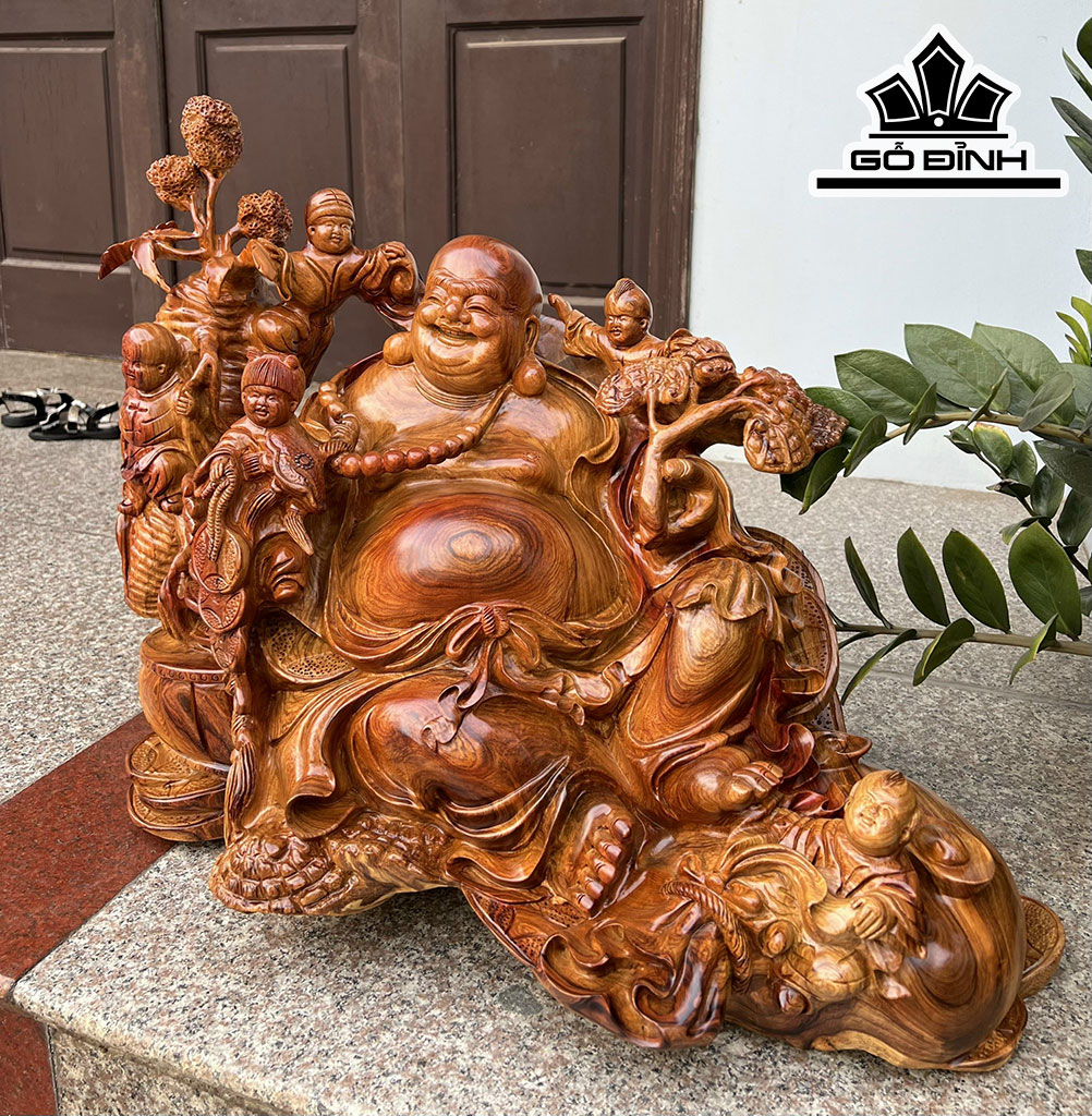 Tượng Phật Di Lặc Ngũ Phúc Gỗ Hương Cao 51 Ngang 62 Sâu 37 (cm)
