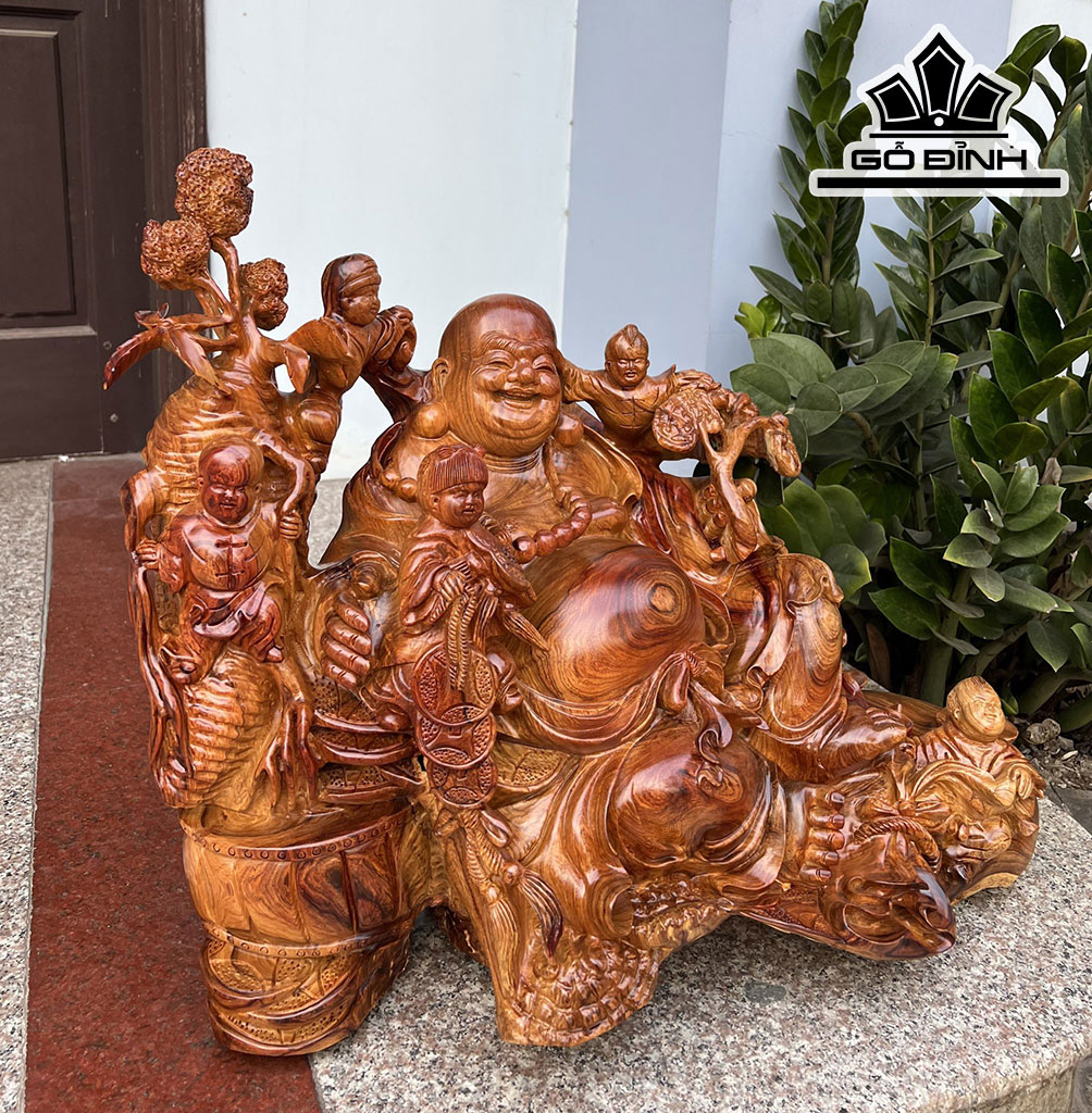 Tượng Phật Di Lặc Ngũ Phúc Gỗ Hương Cao 51 Ngang 62 Sâu 37 (cm)