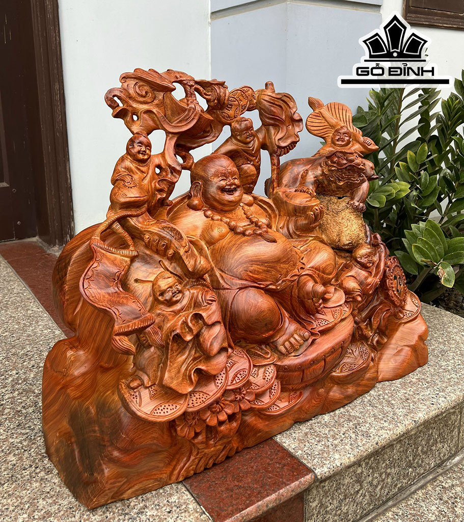 Tượng Phật Di Lặc Ngũ Phúc Gỗ Hương Cao 68 Ngang 54 Sâu 27 (cm)