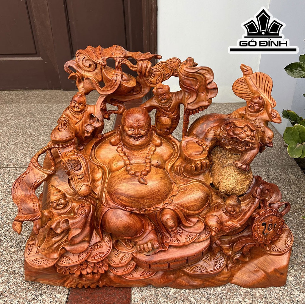 Tượng Phật Di Lặc Ngũ Phúc Gỗ Hương Cao 68 Ngang 54 Sâu 27 (cm)