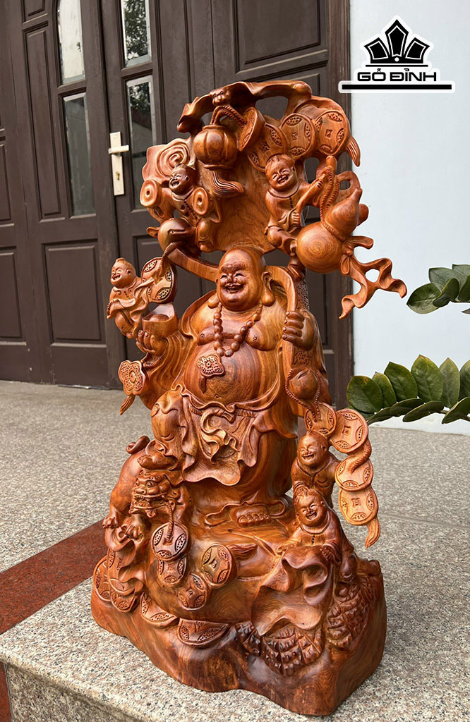 Tượng Phật Di Lặc Ngũ Phúc Gỗ Hương Cao 70 Ngang 42 Sâu 22 (cm)