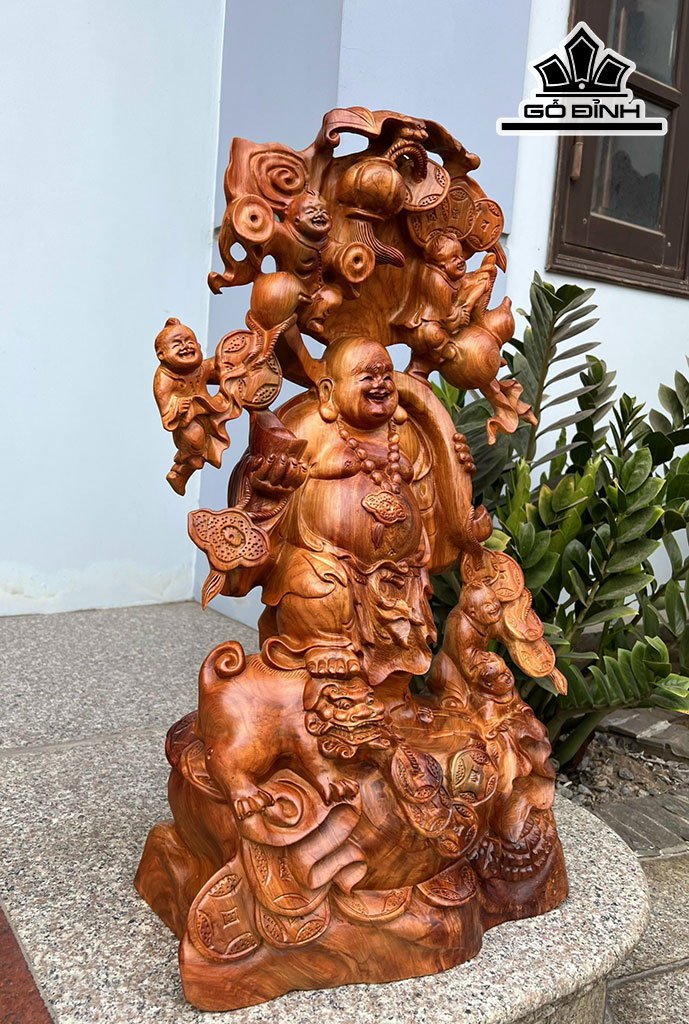 Tượng Phật Di Lặc Ngũ Phúc Gỗ Hương Cao 70 Ngang 42 Sâu 22 (cm)