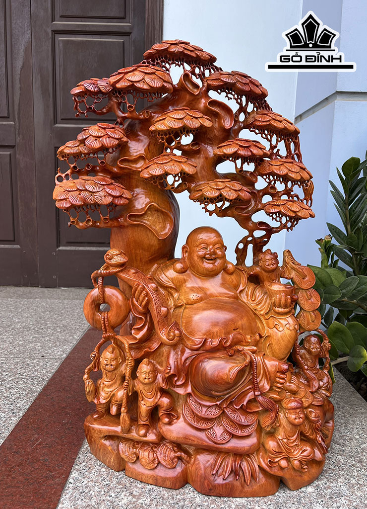 Tượng Phật Di Lặc Ngũ Phúc Gỗ Hương Cao 76 Ngang 50 Sâu 32 (cm)