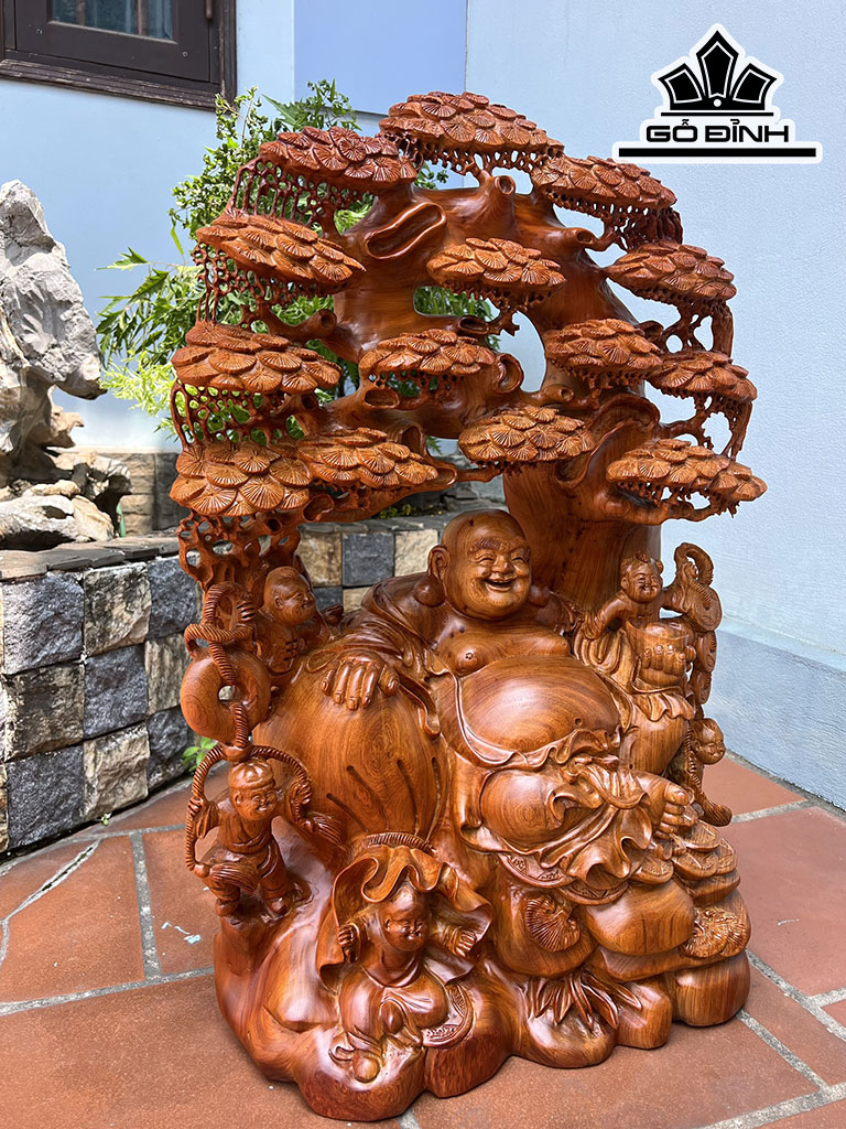 Tượng Phật Di Lặc Ngũ Phúc Gỗ Hương Cao 76 Ngang 52 Sâu 28 (cm)