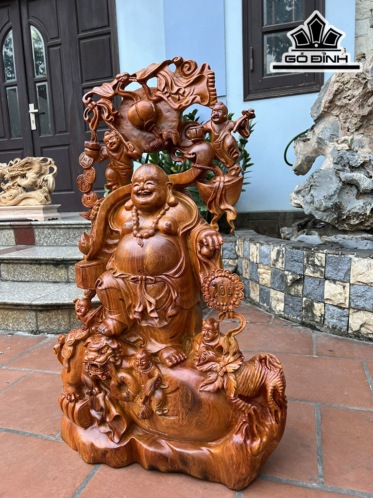 Tượng Phật Di Lặc Ngũ Phúc Gỗ Hương Cao 87 Ngang 55 Sâu 26 (cm)